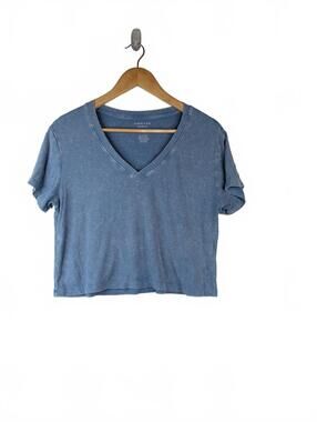 American Eagle Soft & Sexy Ribbed Blue V-Neck Crop‎ Tee XS